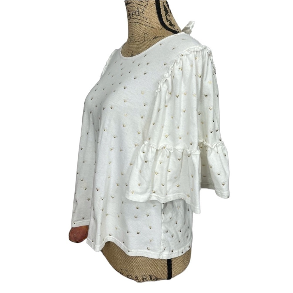 Altar’d State Sunburst Sparkle Tie Back Boho Top Size Small White and Gold - Picture 5 of 11